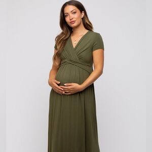 PinkBlush Olive Draped Maxi Dress - Large